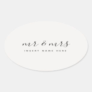 Adesivo Oval Caligrafia personalizada Sr. & Sra. Newlywing