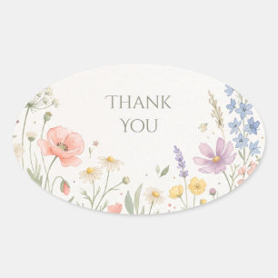 Adesivo Oval Campo de Flores Silvestres Blush Obrigado