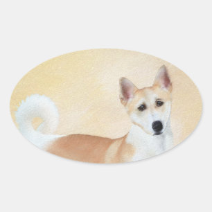 Adesivo Oval Canaan Dog Painting - Arte de Cachorro Original