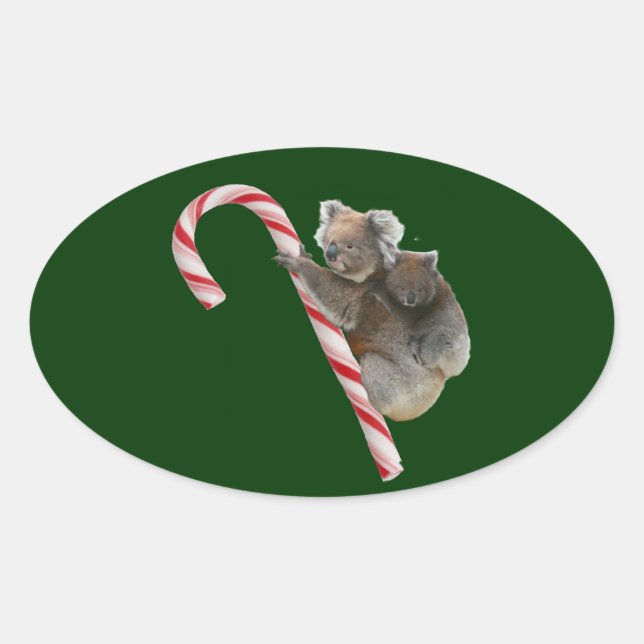 Adesivo Oval Candy Cane Australian Koala Bears (Frente)
