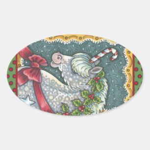 ADESIVO OVAL CANDY CANE CHRISTMAS UNICORN, HORSE PONY STICKERS