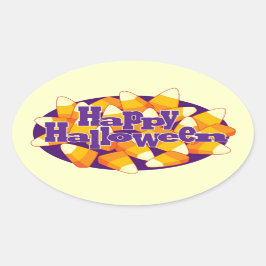 Adesivo Oval Candy Corn - Vinheta do Halloween
