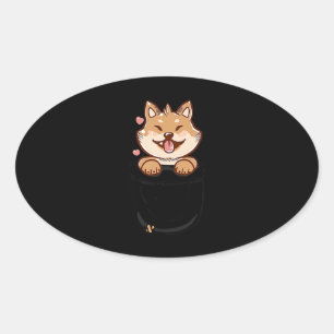 Adesivo Oval Cãozinho fofo shiba inu Pet Presente