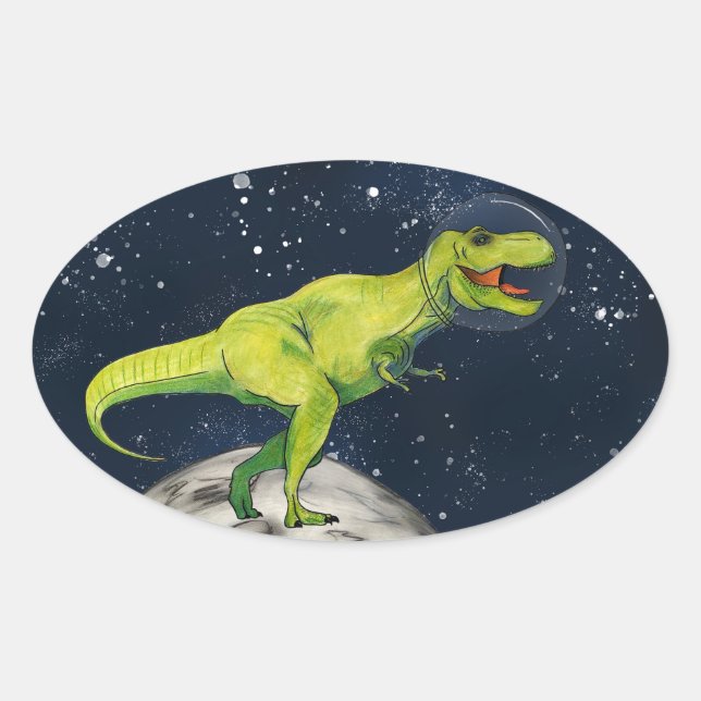 Adesivo Oval Capitão T-rex Sticker do Dinossauro Espacial (Frente)