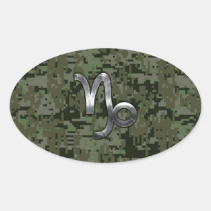 Adesivo Oval Capricórnio Zodiac Sinal sobre o camo digital ver