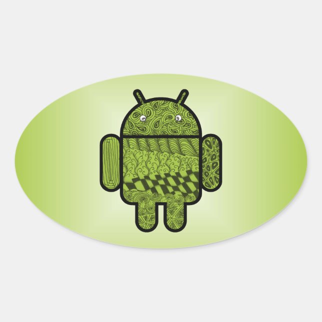 Adesivo Oval Caractere Paisley para o robô Android™ (Frente)
