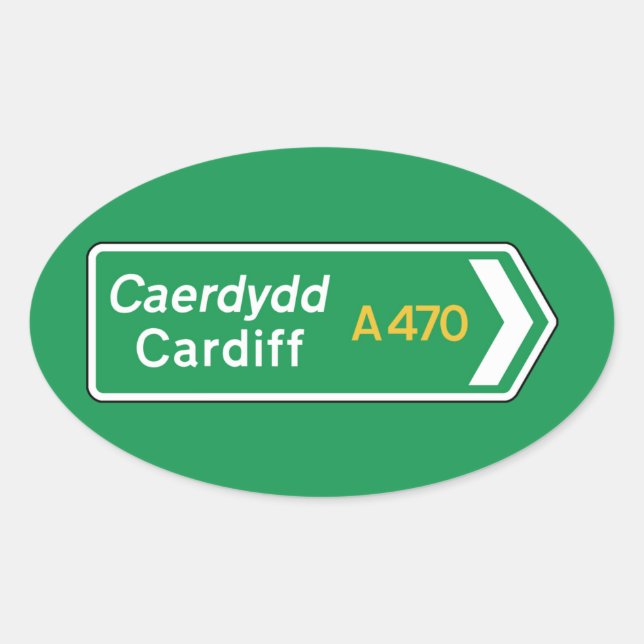 Adesivo Oval Cardiff, Reino Unido Road Sign (Frente)