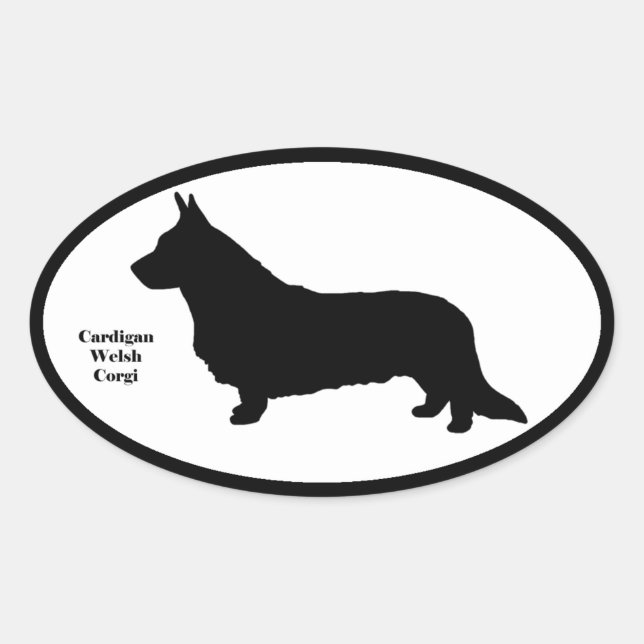 Adesivo Oval Cardigan Welsh Corgi SIlhouette (Frente)