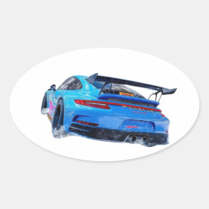Adesivo Oval Carro de corrida azul