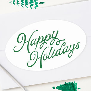 Adesivo Oval Carta de Felizes Festas Verde e Branco