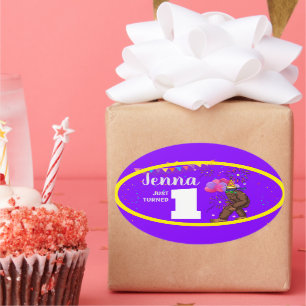 Adesivo Oval Cartão de aniversário personalizado com idade para