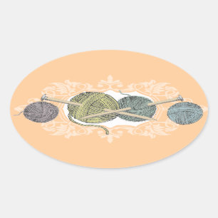 Adesivo Oval Cartão de fio de agulha desenhado à mão com cor