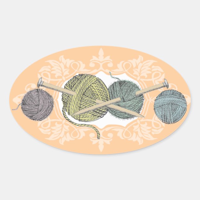 Adesivo Oval Cartão de fios para agulhas desenhados à mão, a co (Frente)