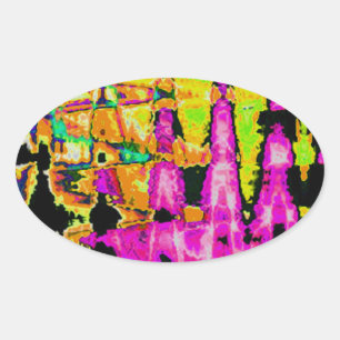 Adesivo Oval Cartaz de Arte Abstrato Neon Glitch