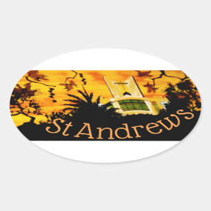 Adesivo Oval Cartazes de barbatanas, igreja de Andrews, Ruas