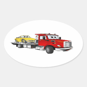 Adesivo Oval Cartoon Red Tow Truck Flatbed
