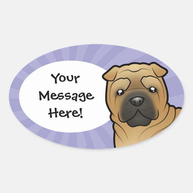 Adesivo Oval Cartoon Shar Pei (Frente)