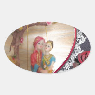 Adesivo Oval Casal Asiático em Impressão de Arte de Balanço do