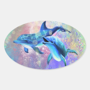 Adesivo Oval Casal Dolphin Sticker