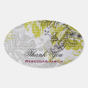 Adesivo Oval casamento botânico floral do primavera do vintage