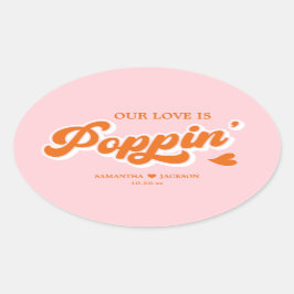 Adesivo Oval Casamento Colorido Cor-de-Laranja Rosa Favor de Pi