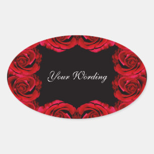 Adesivo Oval Casamento da flor da rosa vermelha