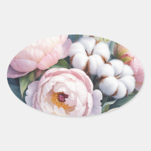 Adesivo Oval Casamento de Algodão Rosa e Branco