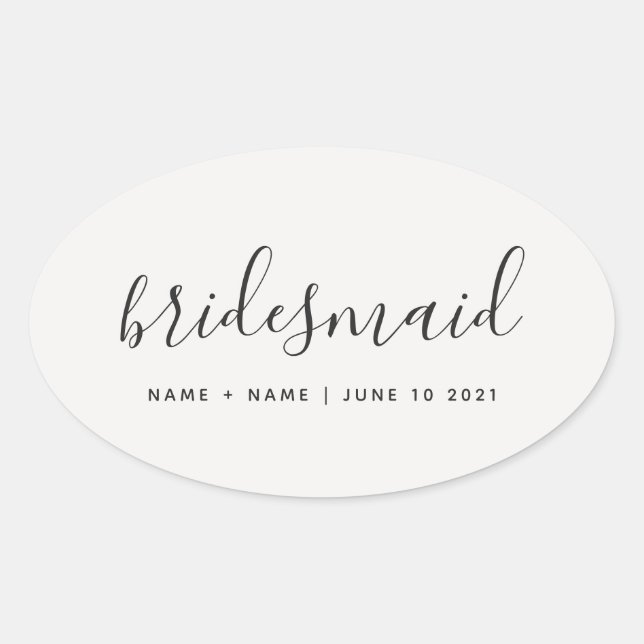 Adesivo Oval Casamento de Bridesmaid Chic da Caligrafia Moderna (Frente)