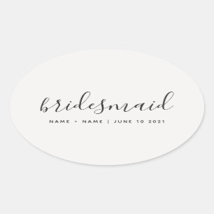 Adesivo Oval Casamento de Bridesmaid com a Caligrafia Moderna