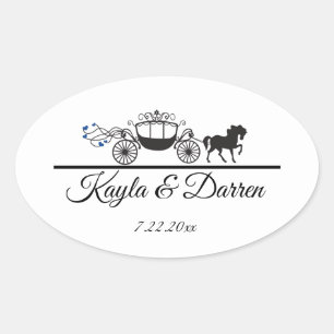 Adesivo Oval Casamento de Cavalo Elegante e Buggy