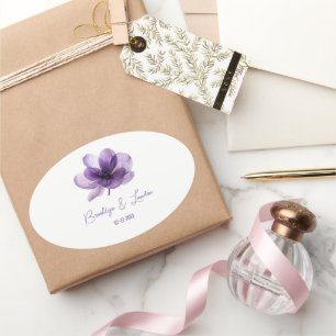 Adesivo Oval Casamento de Flor Roxo Gordo
