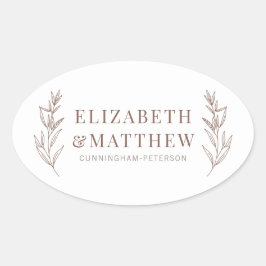 Adesivo Oval Casamento de Folhagem Moderno + Minimalista