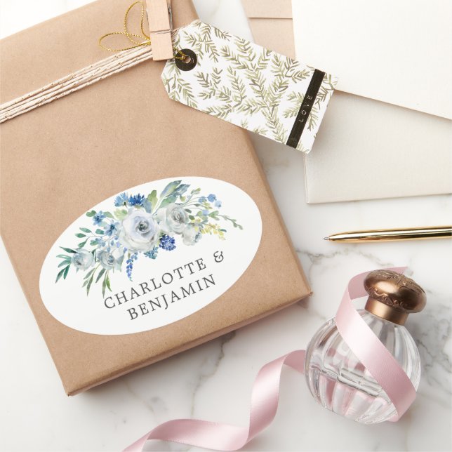 Adesivo Oval Casamento de Jardim Personalizado Floral de Peônia (Presentear)