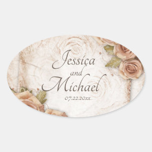 Adesivo Oval Casamento de Rosas de Pêssego Suave