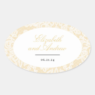 Adesivo Oval Casamento de Script Elegante de Luar Preto e Doura