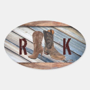 Adesivo Oval Casamento do Cowboy Boots West Country
