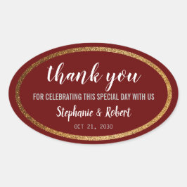 Adesivo Oval Casamento Elegante Moderno e Dourado Faux