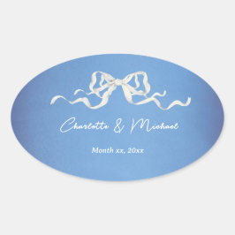Adesivo Oval Casamento Elegante Romântico com Fita Branca
