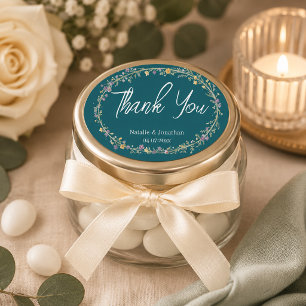 Adesivo Oval Casamento Floral Azul Verde