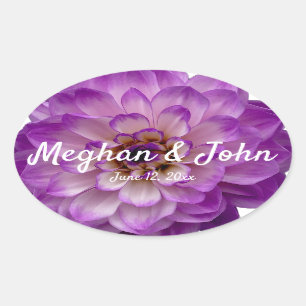 Adesivo Oval Casamento Floral de Dahlia Lavanda Roxa
