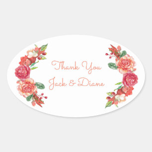 Adesivo Oval Casamento Floral Rosa e Pêssego