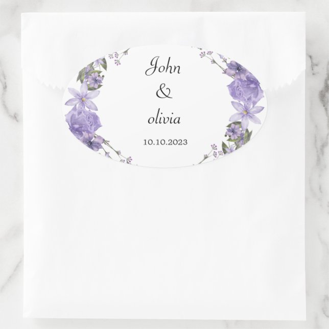 Adesivo Oval Casamento floral roxo e fofo (Bolsa)