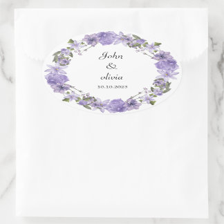 Adesivo Oval Casamento floral roxo e fofo