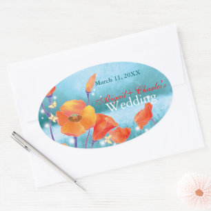 Adesivo Oval Casamento Floral Vermelho Salva a Data