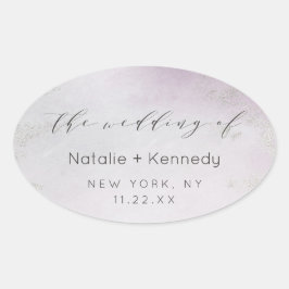 Adesivo Oval Casamento por Aquarela De Folha De Prata Púrpura D