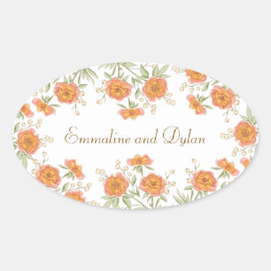 Adesivo Oval Casamento Rosa Laranja