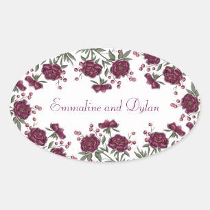 Adesivo Oval Casamento Rosa Marrom