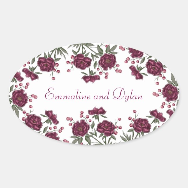 Adesivo Oval Casamento Rosa Marrom (Frente)