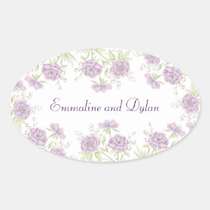 Adesivo Oval Casamento Rosa Roxo Lavanda