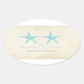 Adesivo Oval Casamento Turquoise Aqua Starfish Salve a Data